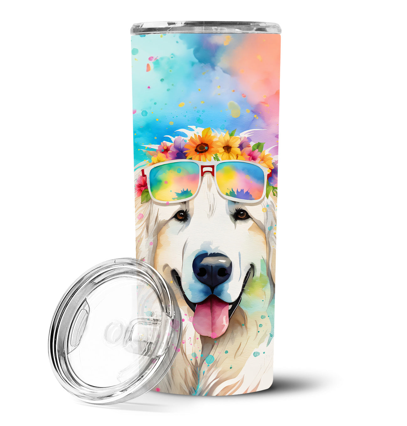 Great Pyrenees Hippie Dawg Stainless Steel Skinny Tumbler Vacuum Double Walled Reusable Insulated Tumbler Travel Cup for Coffee Cocktails Gift with Lid, 20 oz