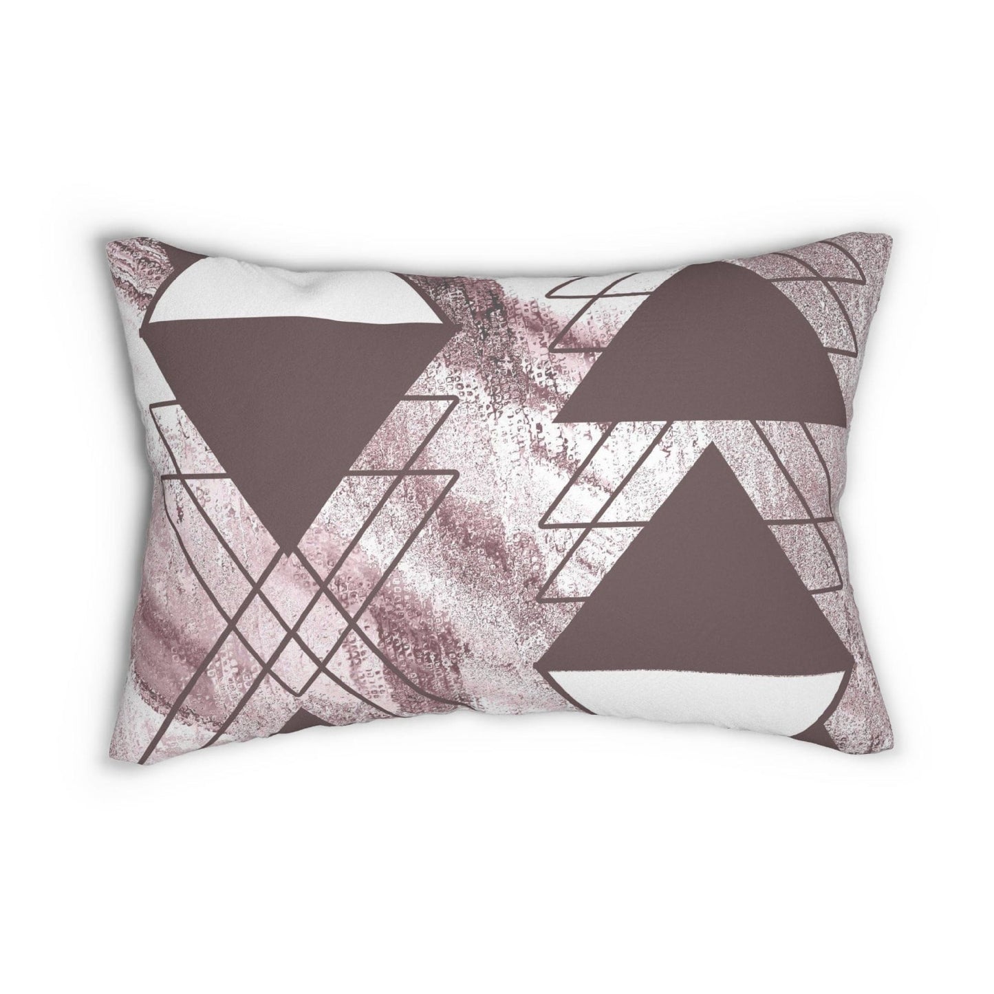 Decorative Lumbar Throw Pillow - Mauve Rose And White Triangular Colorblock