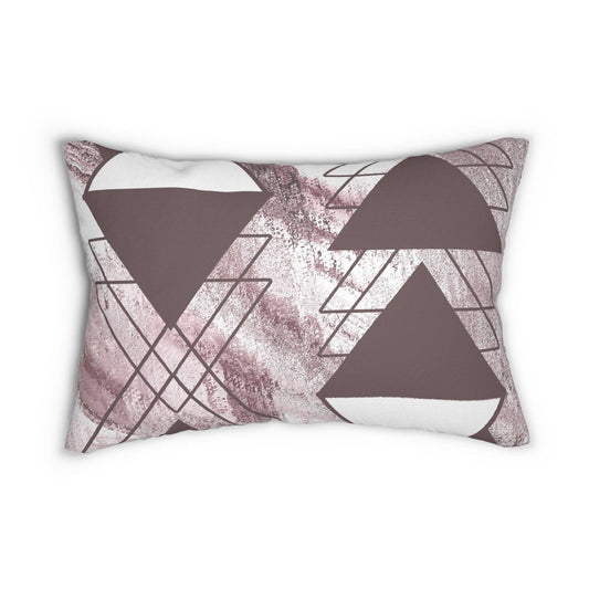 Decorative Lumbar Throw Pillow - Mauve Rose And White Triangular Colorblock