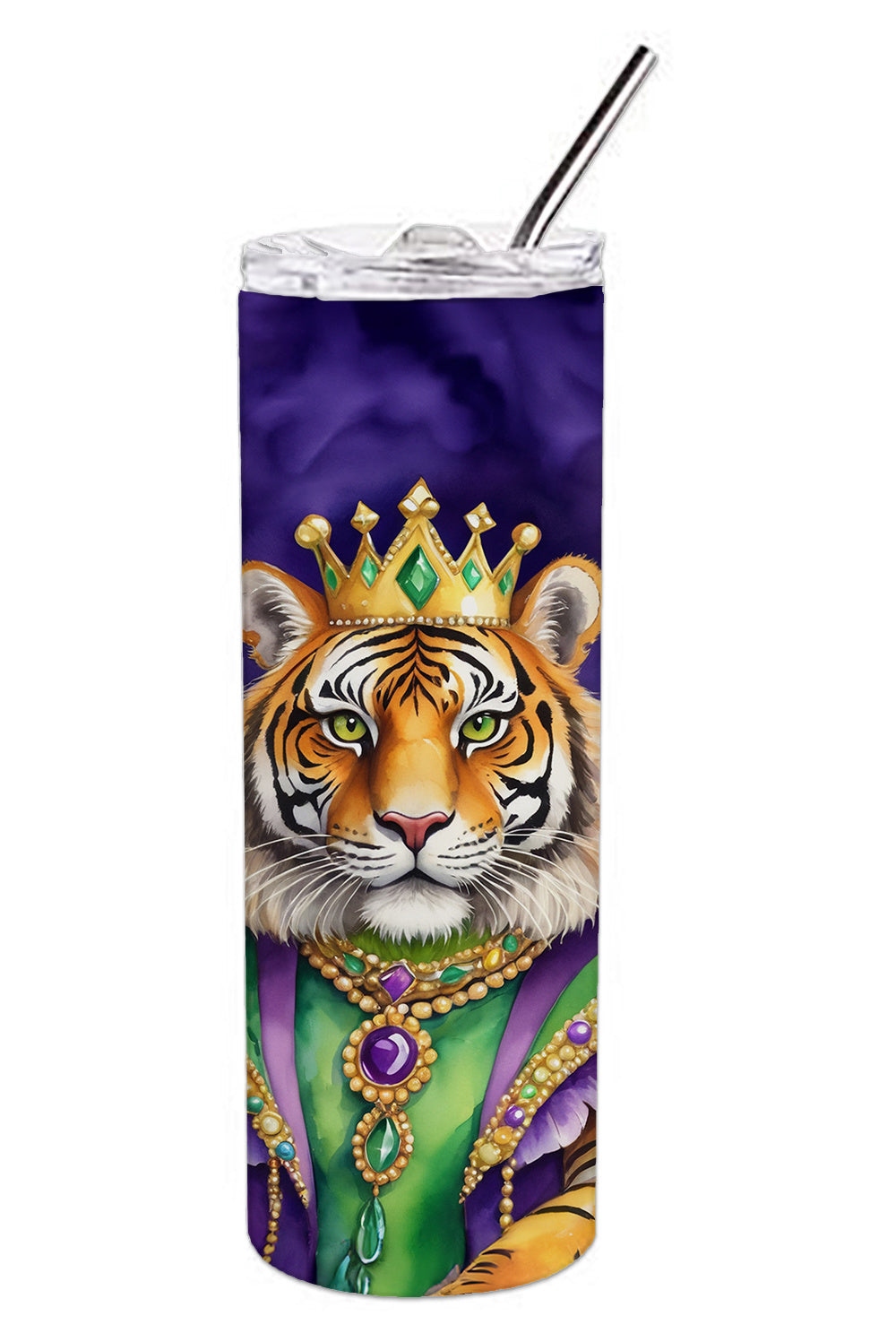 Tiger the King of Mardi Gras Stainless Steel Skinny Tumbler Vacuum Double Walled Reusable Insulated Tumbler Travel Cup for Coffee Cocktails Gift with Lid, 20 oz