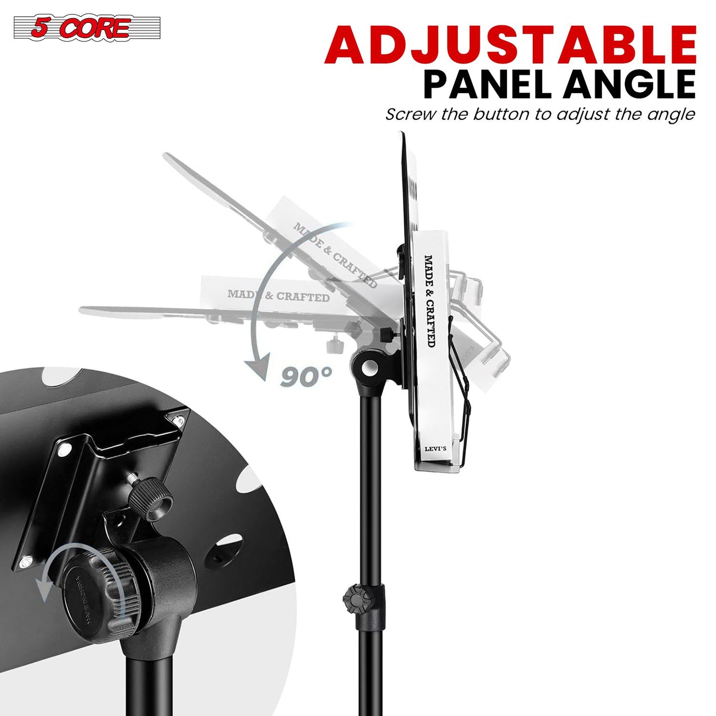 5 Core Music Stand For Sheet Music Height Adjustable Portable Folding Atril Para Partituras w Light Clip for Guitar Players Violinists Cellists Pianists - MUS FLD HD ACC BLK