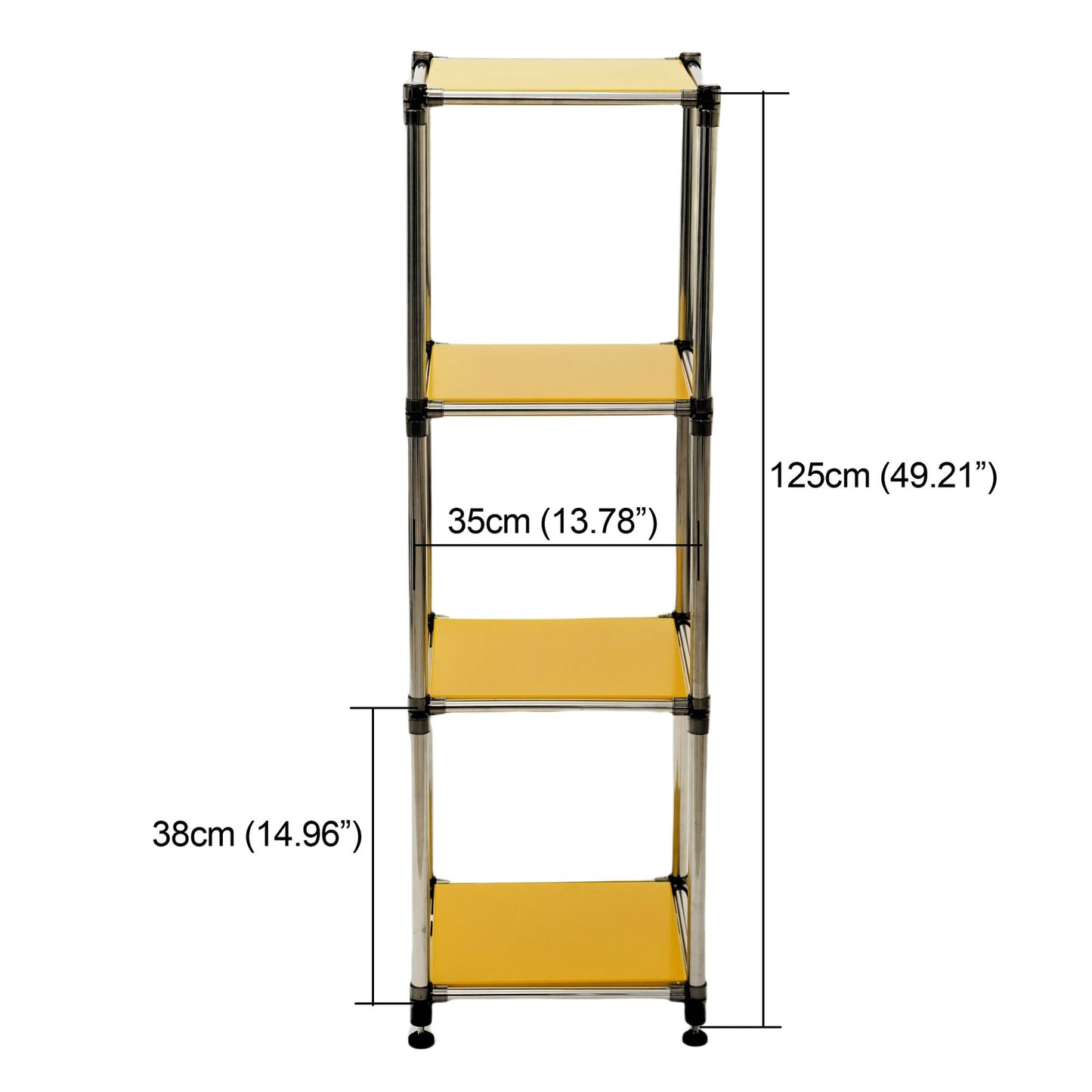 Korean Yellow 4-Tier Heavy Duty Stainless steel Storage Shelving Unit, 100lbs/shelf (49"H x 14.9"W x 13.7"D) for Indoor/Outdoor Organization , Modular Rack, Extremely Durabl