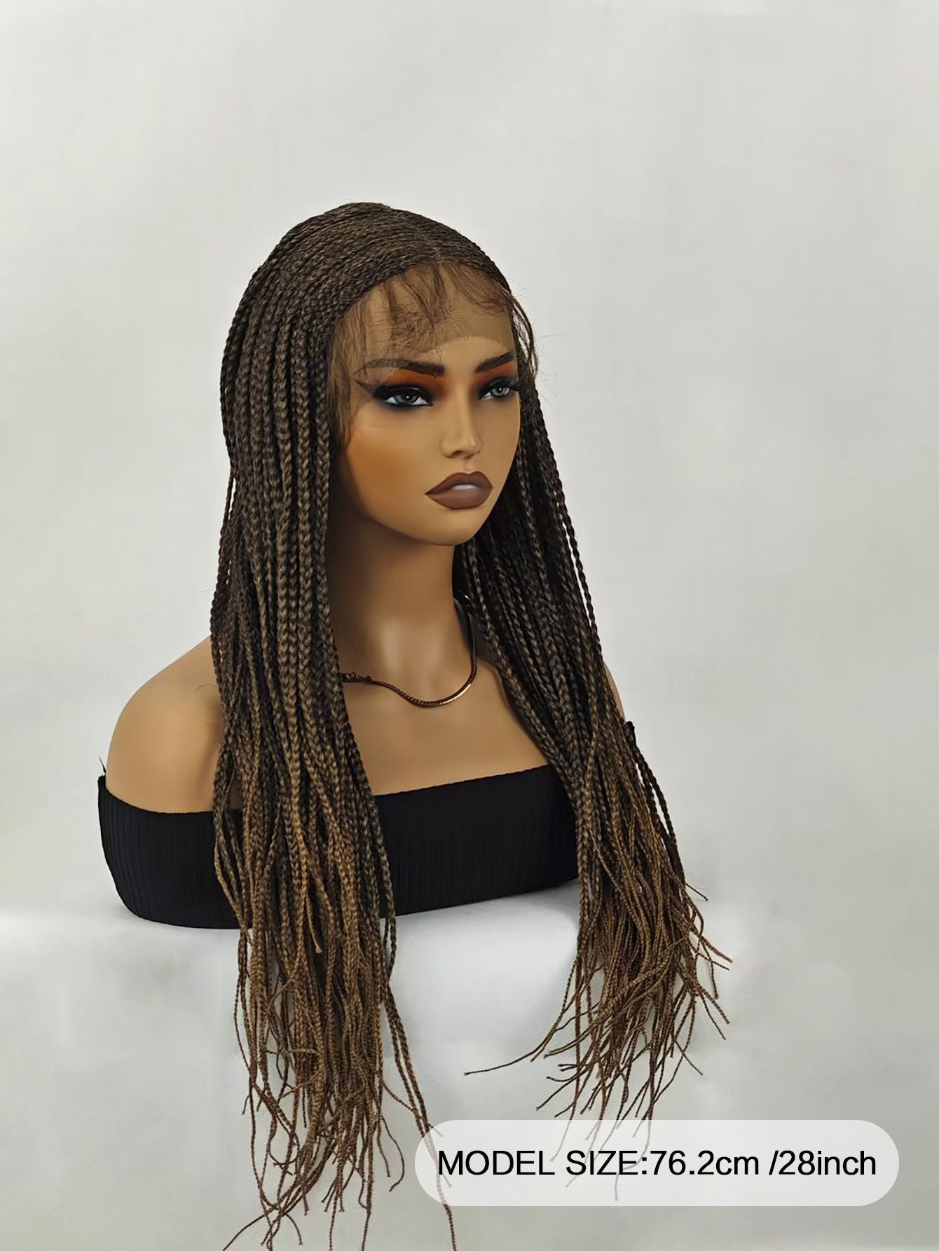 28 inch Braided Wigs for BlackWomen Full Lace Front Box BraidedWig KnotlessBraided WigsLightweight Braids Synthetic LaceFront Wig Black plus light brown HandBraided Wigs With Baby Hairsynthetic wig