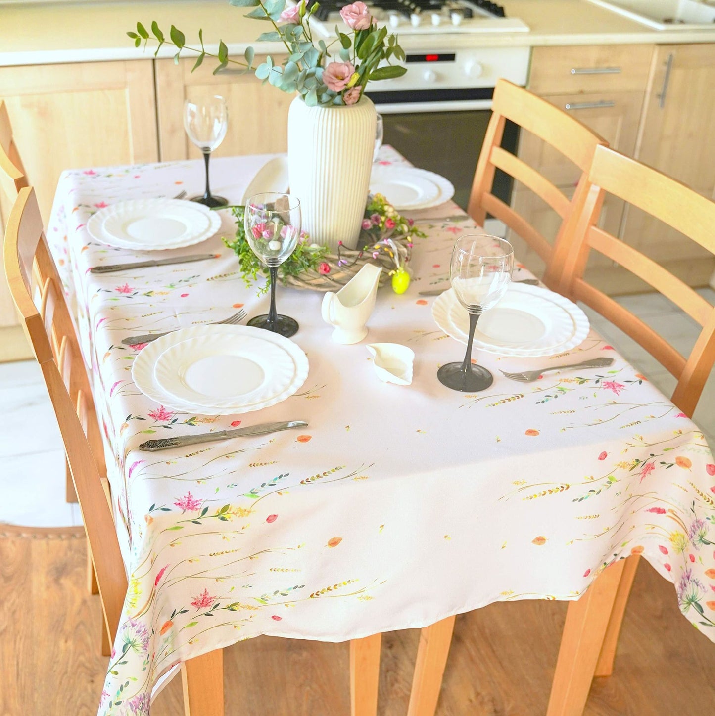 Finest Floral Coloring Square Easter Tablecloth Non Iron Stain Resistant Table Cover 60x60 inch