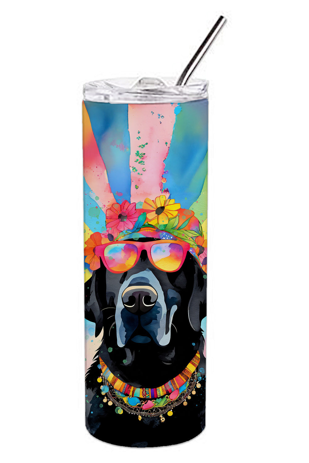 Black Labrador Hippie Dawg Stainless Steel Skinny Tumbler Vacuum Double Walled Reusable Insulated Tumbler Travel Cup for Coffee Cocktails Gift with Lid, 20 oz