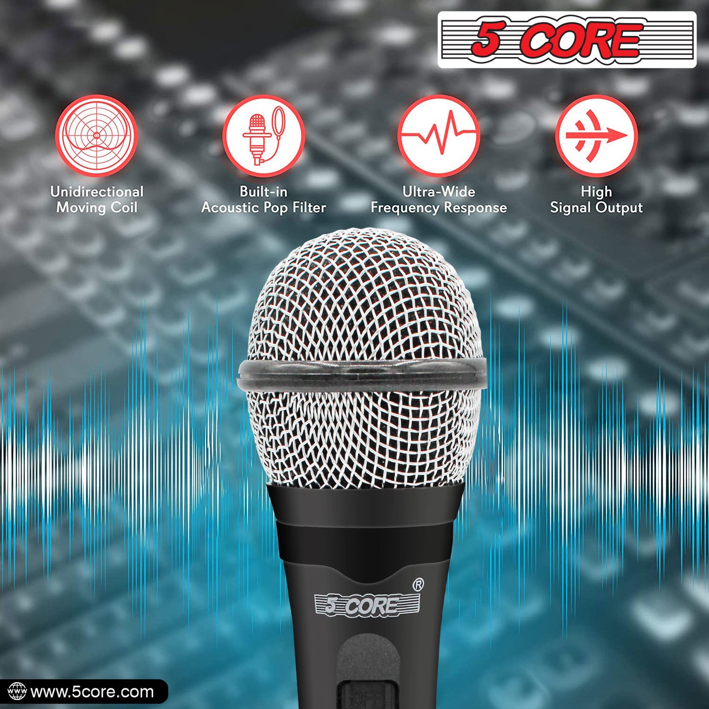 5 Core Microphone XLR Dynamic Mic Karaoke Singing Handheld Microfono Wired Professional Unidirectional 1/4 Plug In Cord Connection for Vocal DJ Music - PM 600