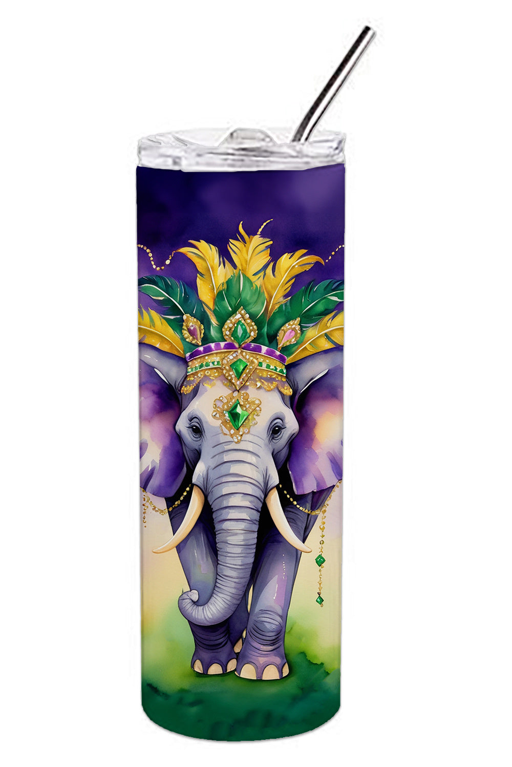 Elephant King of Mardi Gras Stainless Steel Skinny Tumbler Vacuum Double Walled Reusable Insulated Tumbler Travel Cup for Coffee Cocktails Gift with Lid, 20 oz