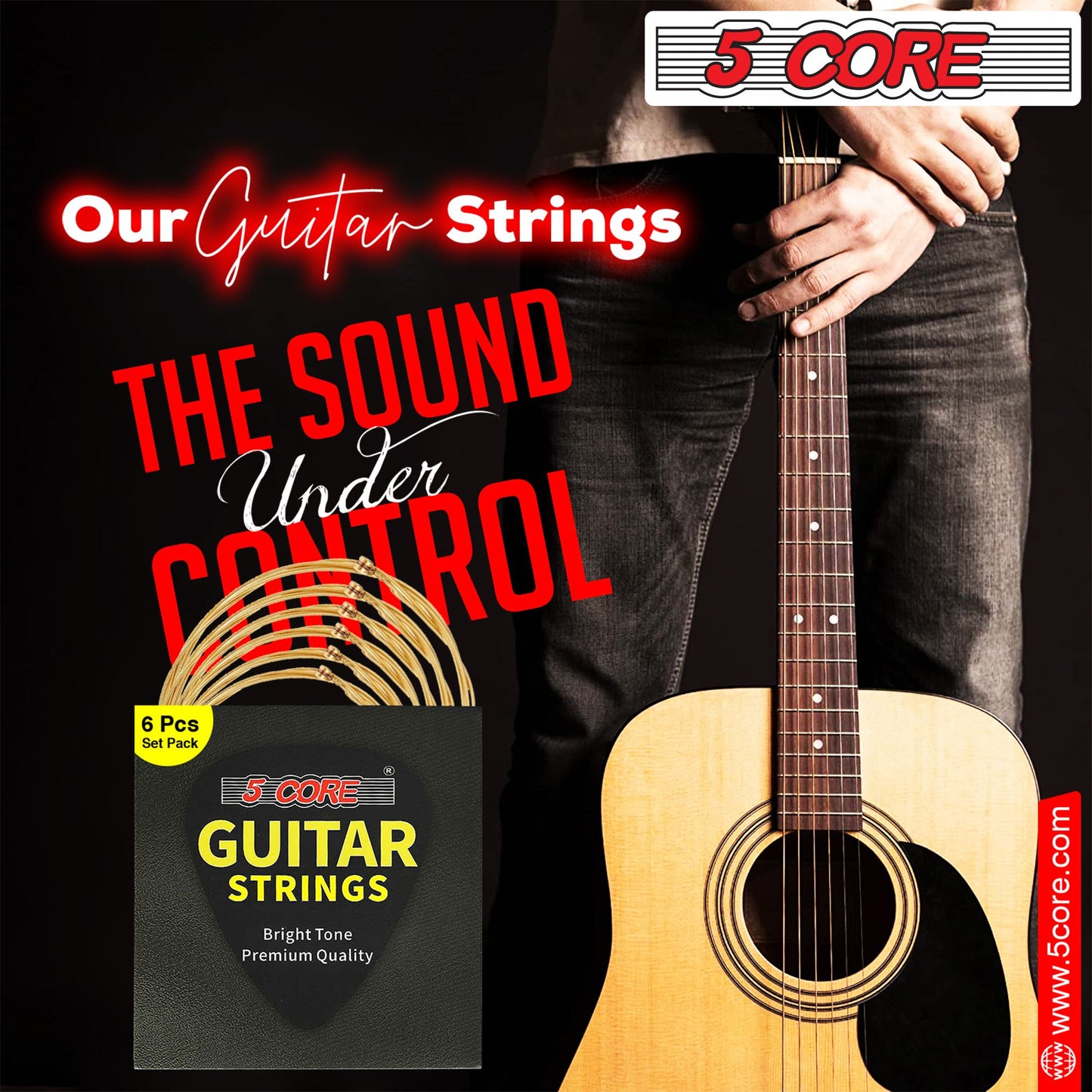 5 Core Guitar Strings Acoustic Pure Phosphor Bronze Guitar Strings .010-.048 Best Guitar Strings Acoustic 6 String set - GS AC BZ