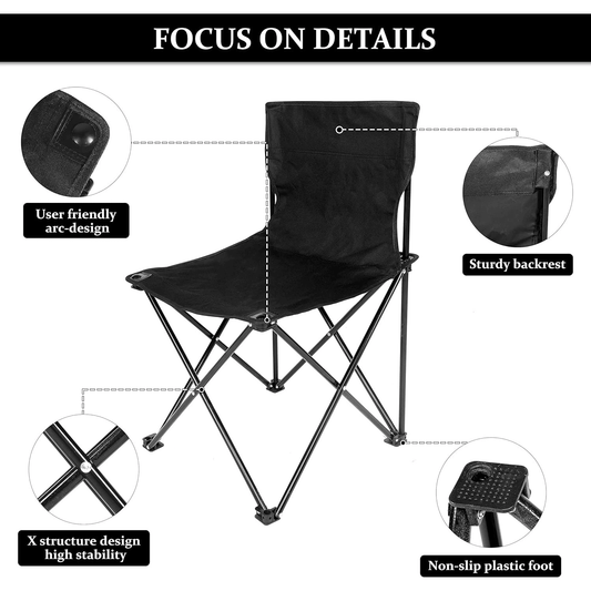 Portable Folding Carry Bag for Adults, Collapsible Anti-Slip Padded Oxford Cloth Stool for Beach, Hiking, Fishing, Gardening, Picnic Color: Black, Size, Camping Chair Large