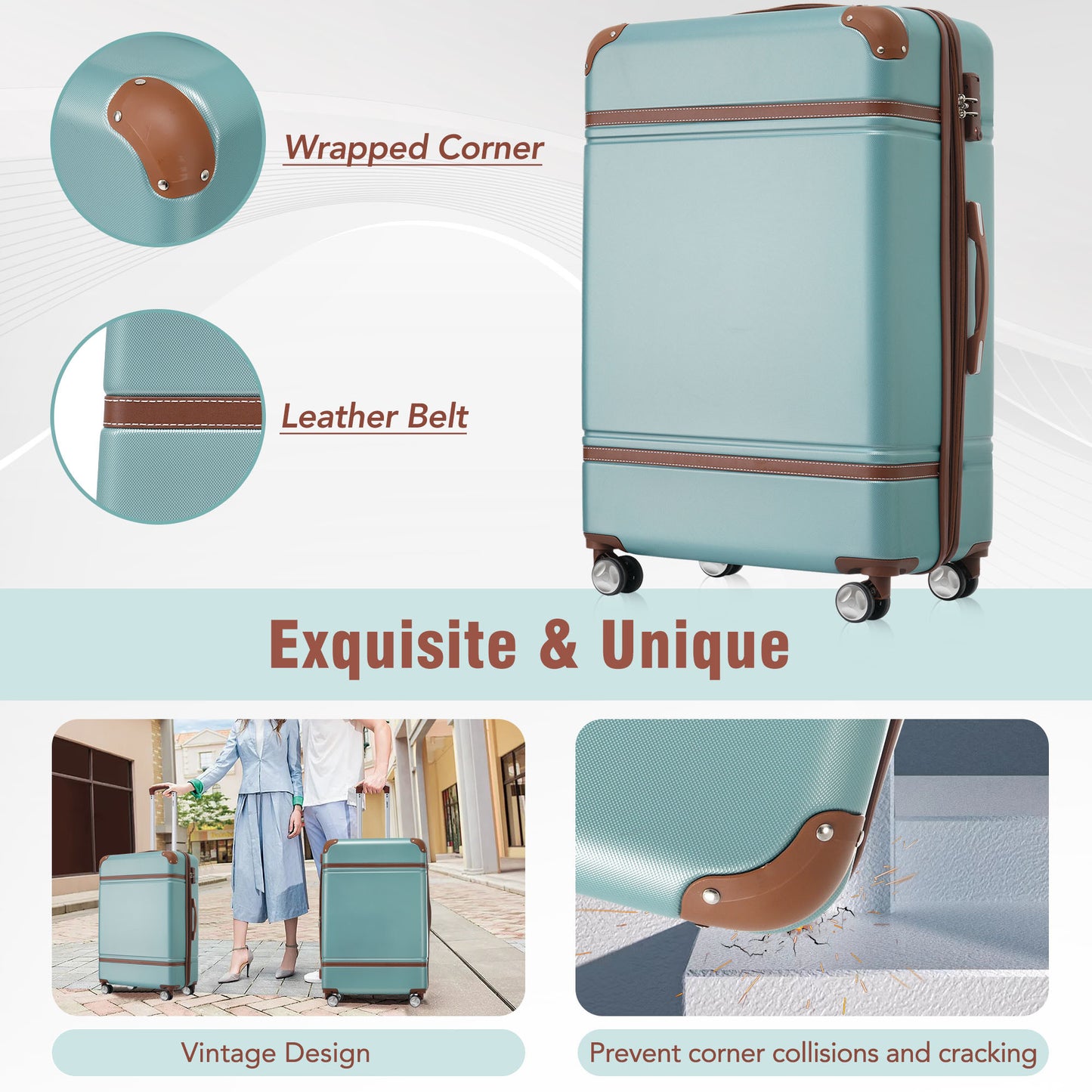 Hardshell Luggage Sets 4 Pieces 20"+24"+28" Luggages and Cosmetic Case Spinner Suitcase with TSA Lock Lightweight