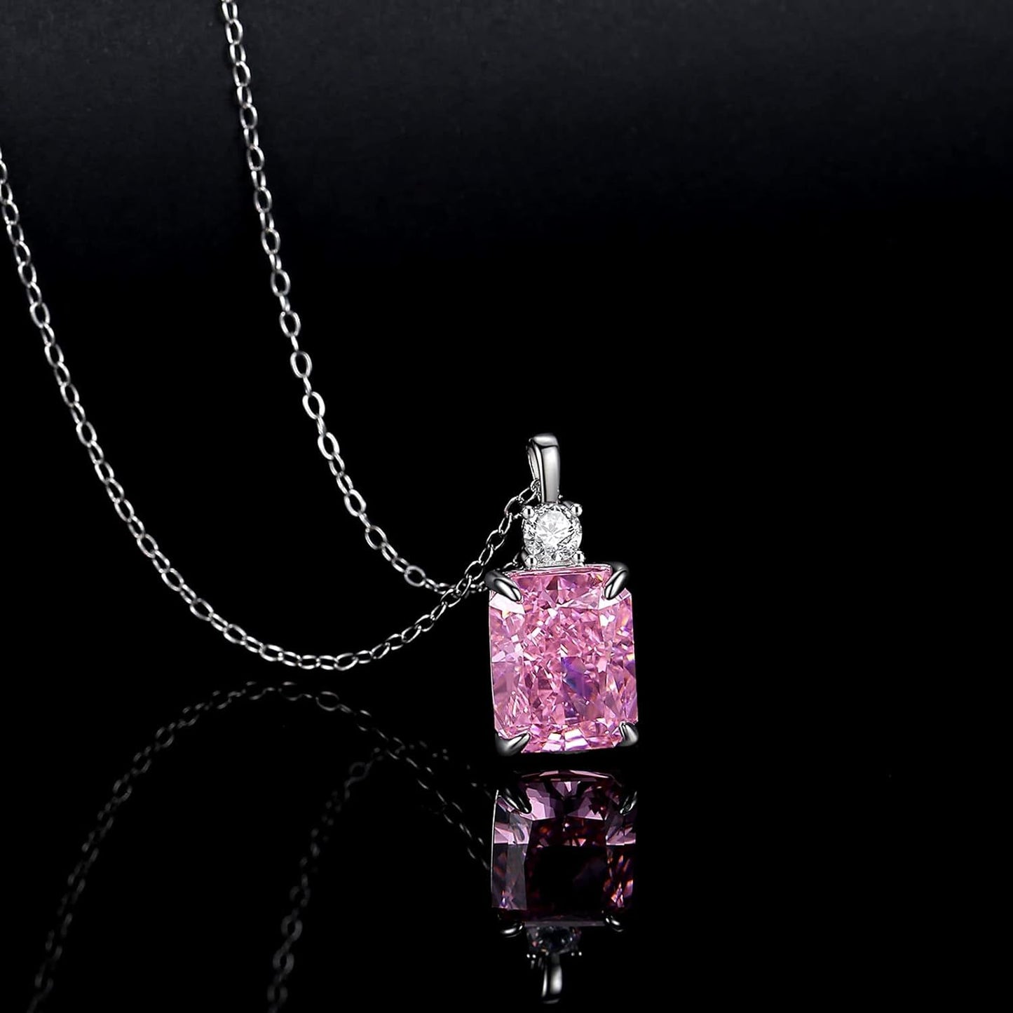 Lab Simulated Diamond Necklace for Women 925  Sterling Silver Radiant Cut 3.5Ct Pendant 18K White Gold Plated Jewelry Gifts