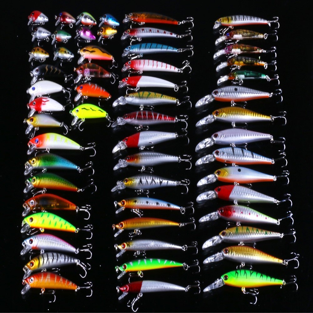 56pcs Premium Minnow Fishing Lures Kit - Hard Bait Plastic Tackle Crank Baits for Freshwater and Saltwater Fishing - Lifelike Design for Increased Catch Rates