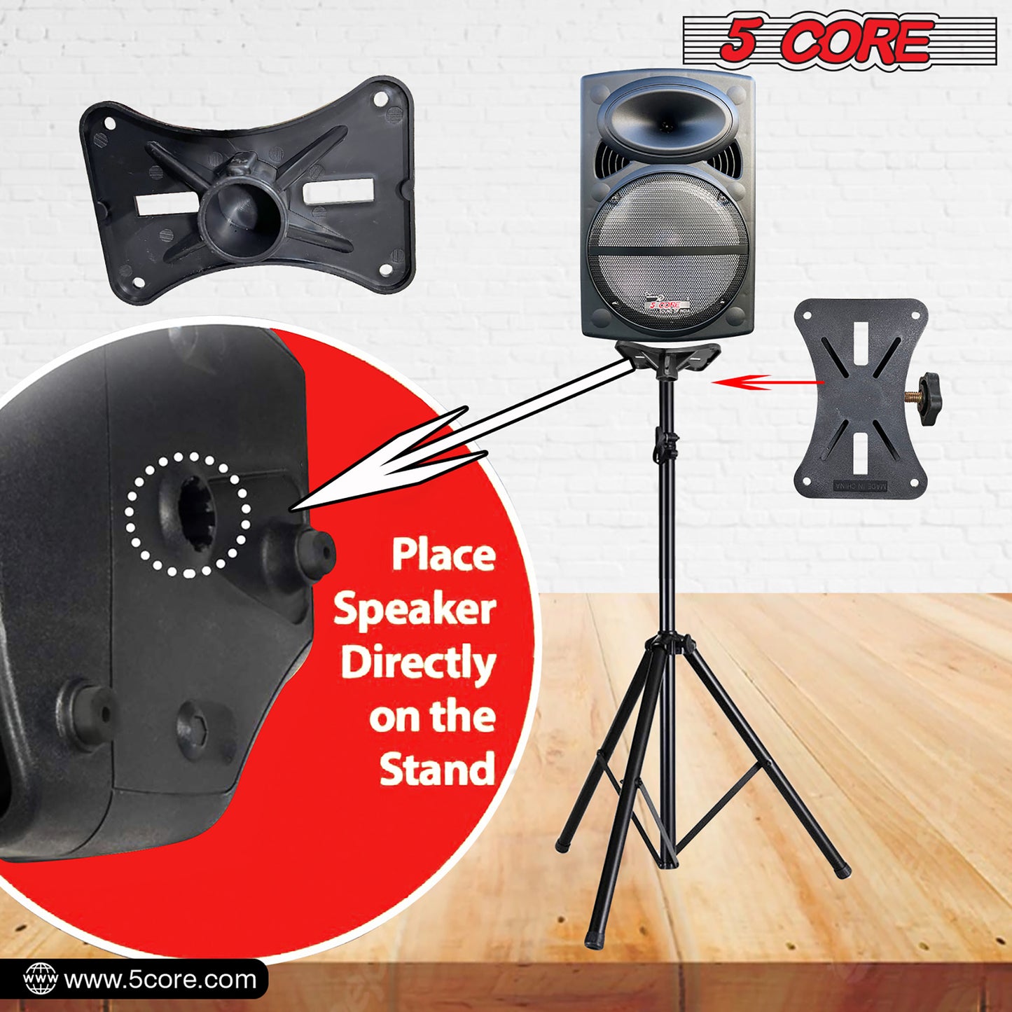 5 Core Speaker Stand Tripod Pair Tall Height Adjustable Heavy Duty DJ Light Floor Stands Universal 35mm Pole Mount PA Studio Monitor Large Subwoofer Support - - SS HD 2PK BLK BAG