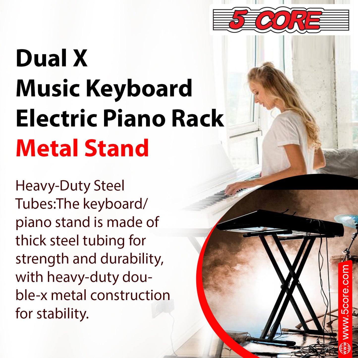 5 Core Keyboard Stand Digital Piano Riser Adjustable X Style Heavy Duty Electric Key Board Casio Synth Holder Foldable Portable Fits 54 61 88 Keys - KS 2X