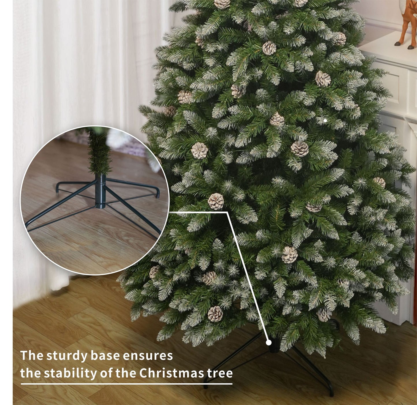 5FT 619 Branch Tips Snow-Frosted Christmas Tree with Pine Cones, Warm White LED Lights