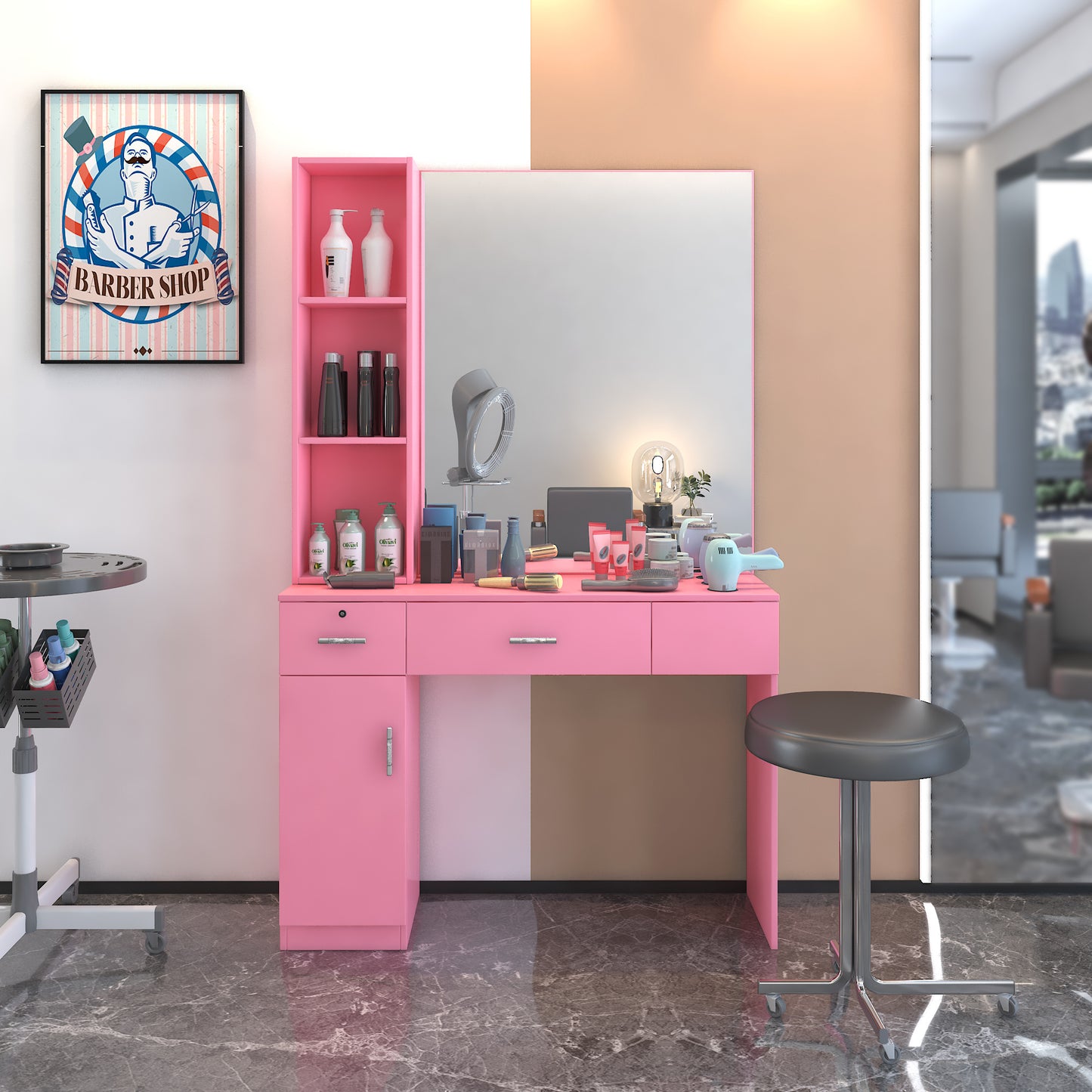 Salon Station Barber Stations Styling Station Barber Beauty Spa Salon Equipment Set with Mirror