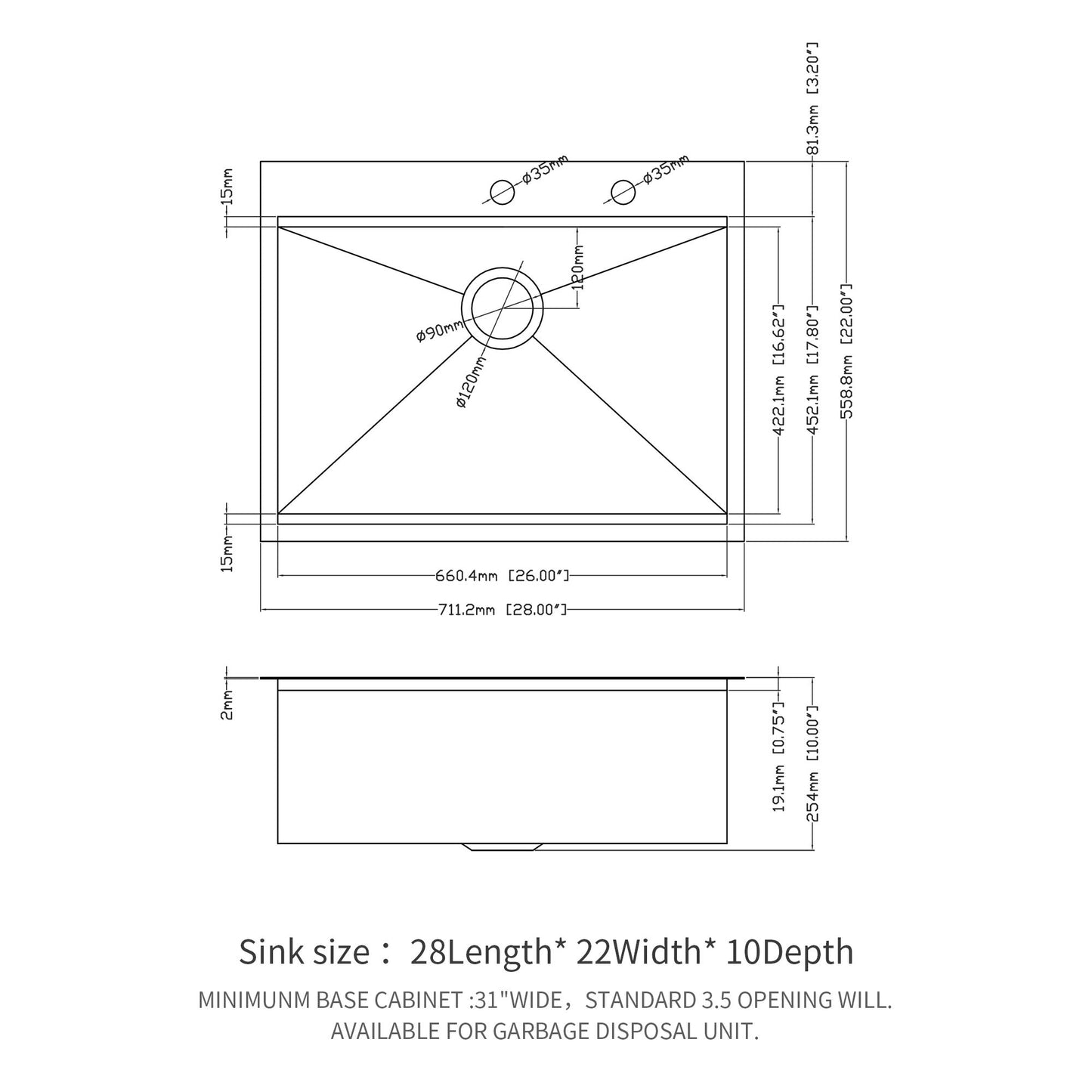 Lordear Drop In Workstation Sink Topmount 16 Gauge Stainless Steel or Gunmetal Black Single Bowl Kitchen Sink