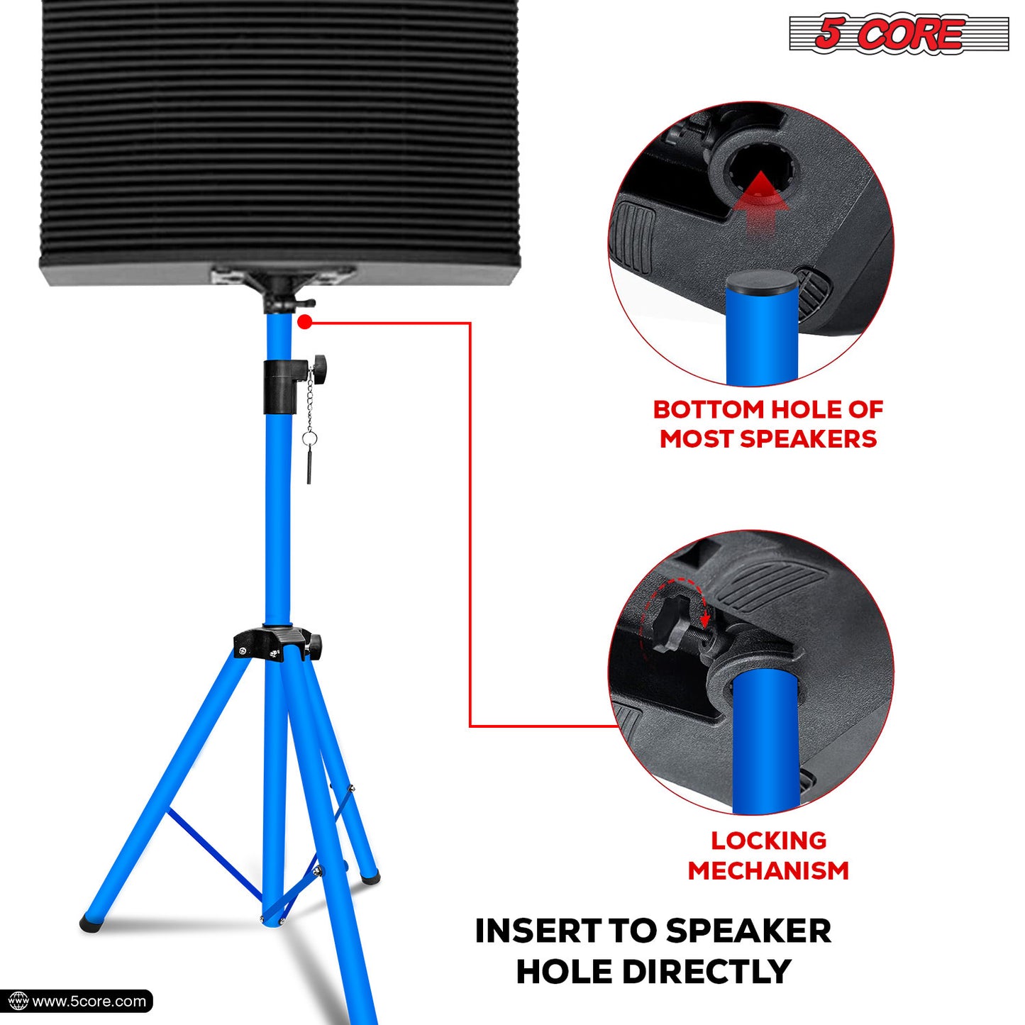 5 Core Speaker Stand Tripod Floor Heavy Duty Adjustable Up to 72 Inch DJ Studio Monitor Stands Pole Mount- SS HD SKY BLU BAG