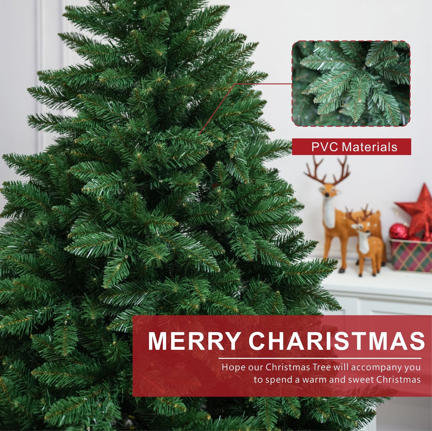 7FT Classic Christmas Tree with 1906 Branch Tips, Flame-Retardant PVC, Environmentally Friendly Artificial