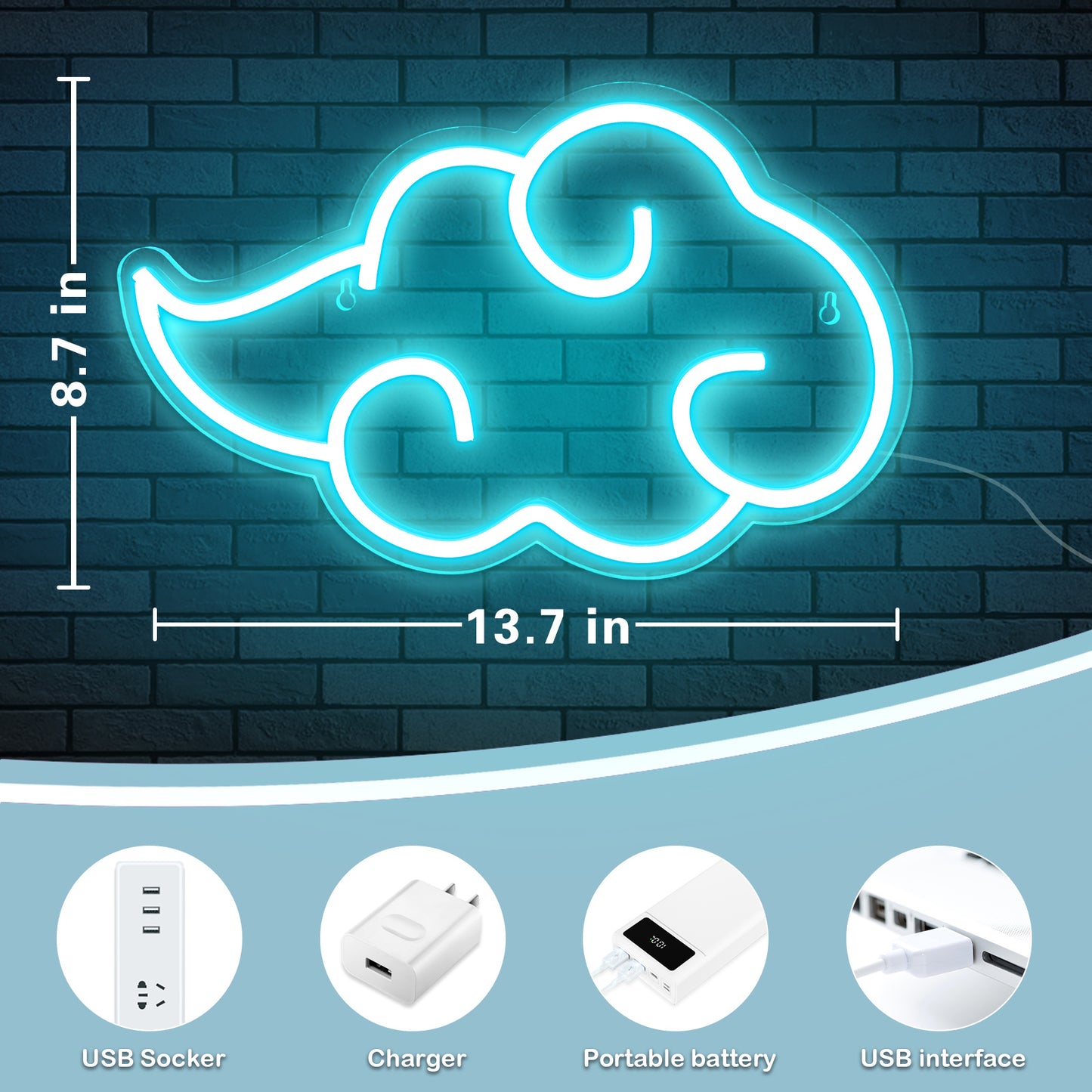 Cloud neon lights, USB Powered LED Neon Signs Night Light, Game Room Bedroom Living Room Decor Lamp Holiday Gift