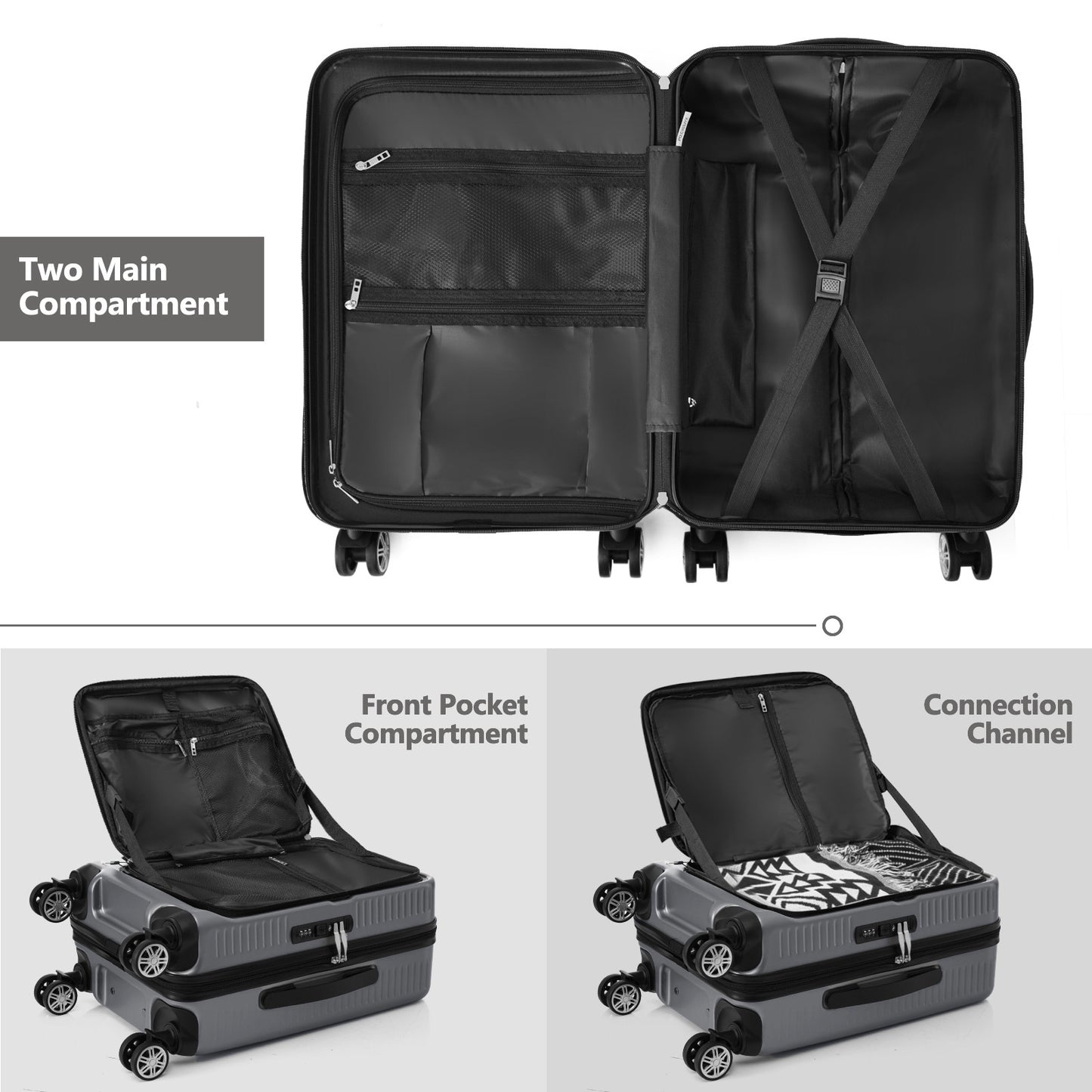 Carry-on Luggage 20 Inch Front Open Luggage Lightweight Suitcase with Front Pocket and USB Port, 1 Portable Carrying Case