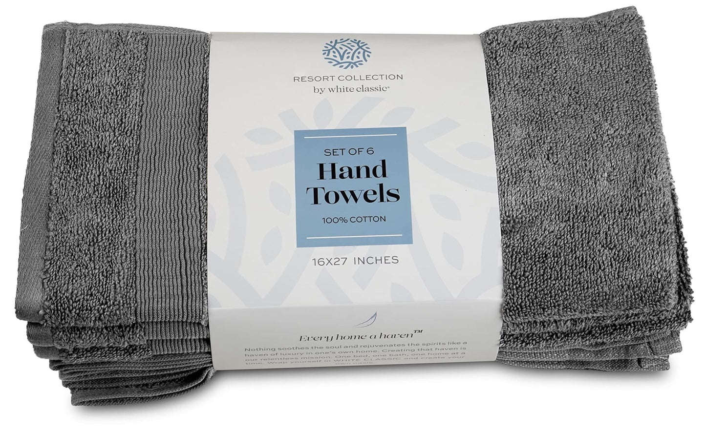 Resort Collection Soft Hand Towels 16x27 inch Luxury Hotel Plush & Absorbent Cotton Hand Towel 6 Pack Smoke Grey