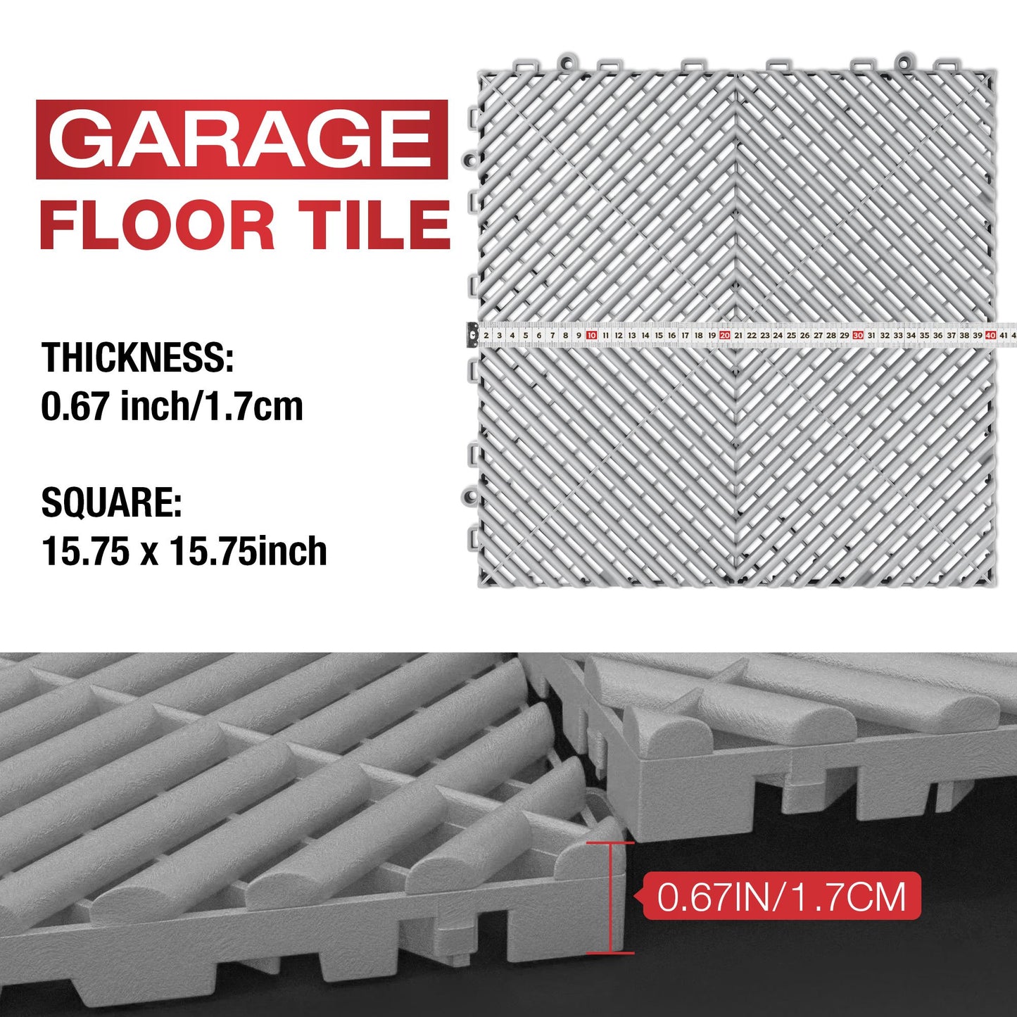 Garage Floor Covering Tiles, Non-Slip Double-Sided Texture Garage Flooring Tiles, for Garages, Basements, Repair Shops