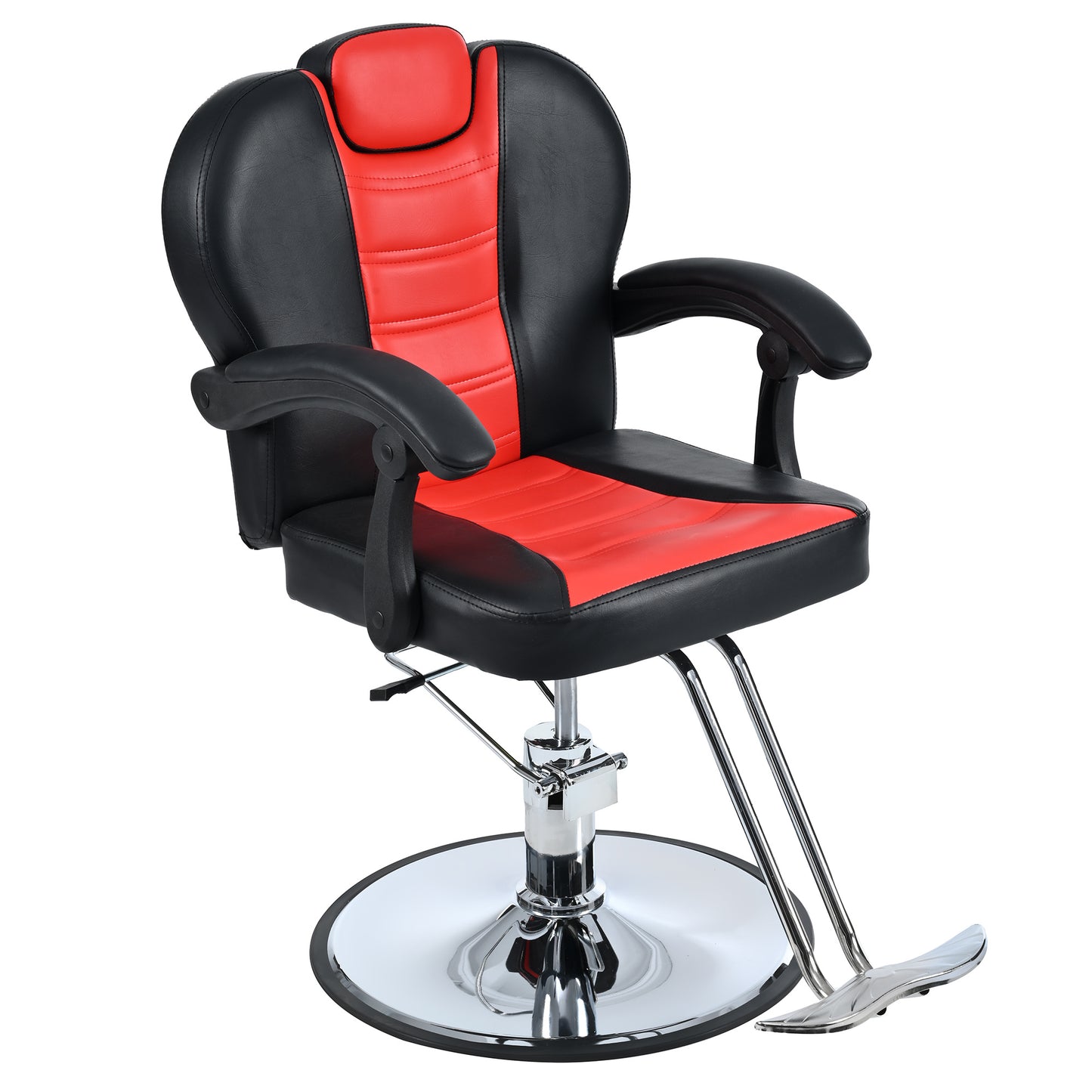 Classic Reclining barber Chair Salon Chair for Hair Stylist with Heavy Duty Hydraulic Pump, 360° Rotation, Tattoo Chair Shampoo Beauty Salon Equipment, Max Load Weight 330 Lbs, Red & Black