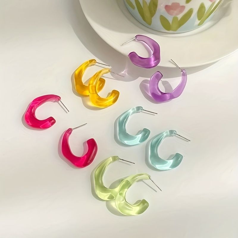 "Colorful Acrylic Hoop Earrings - Trendy  and Lightweight Jewelry for Women"