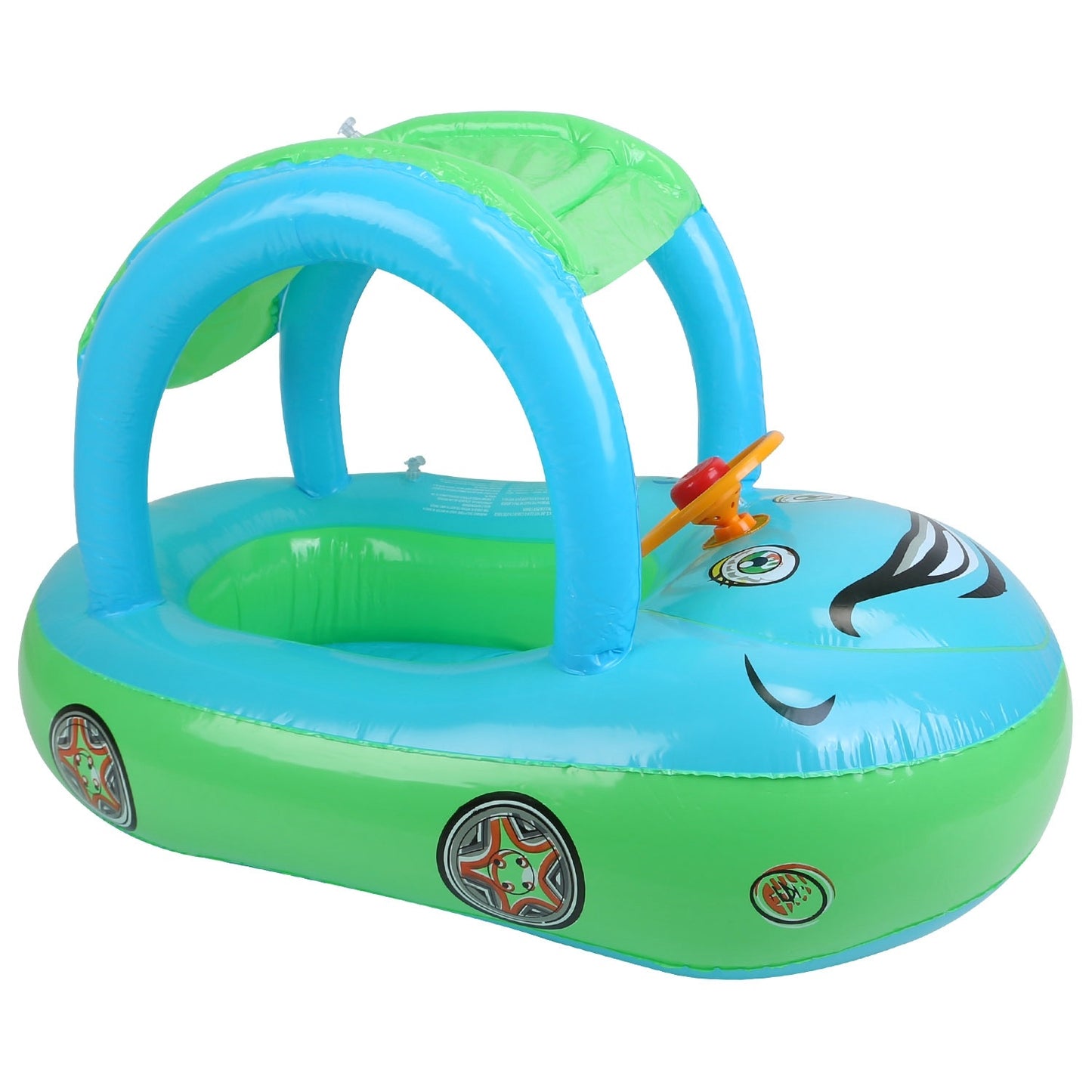 Baby Inflatable Pool Float Car Shaped Toddler Swimming Float Boat Pool Toy Infant Swim Ring Pool with Sun Protection Canopy for 1-3 Year-Old Kids Infant Toddlers