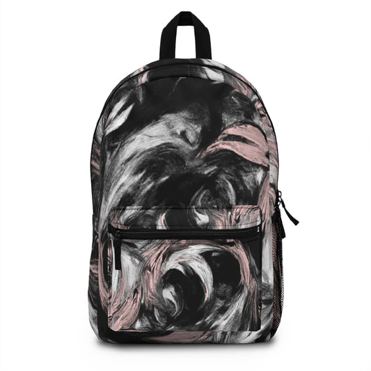 Backpack - Large Water-resistant Bag, Black Pink White Abstract Pattern