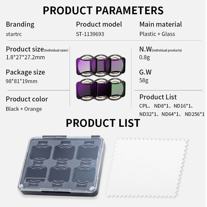 STARTRC Avata 2 ND Filters Set, 6 Pack CPL ND8 ND16 ND32 ND64 ND256 Neutral Density Camera Lens Filter Compatible with DJI Avata 2, Multi Coated HD Optical Glass, Aluminum Frame
