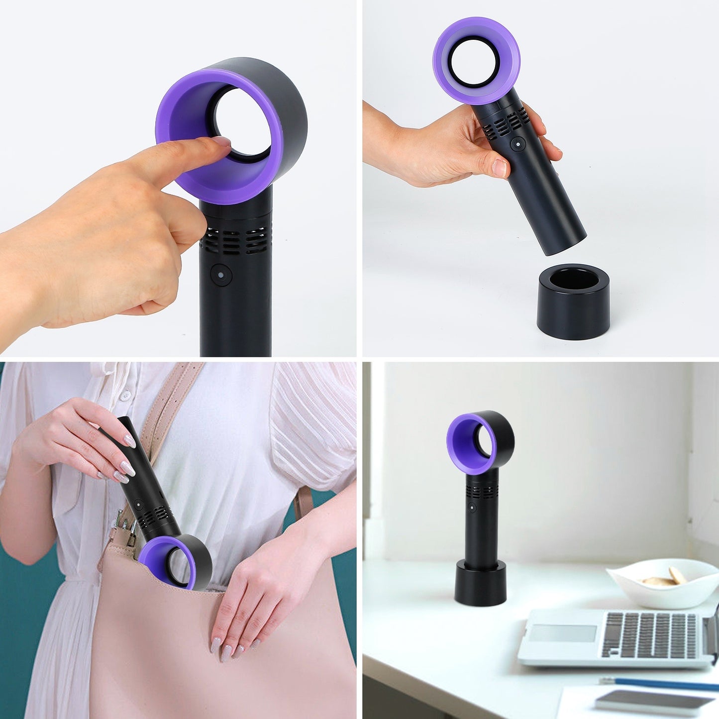 Portable Handheld Bladeless Fan Rechargeable Cooling USB Fan Desktop Use Fan w/ 3 Gears LED Indicator Cooling Fan