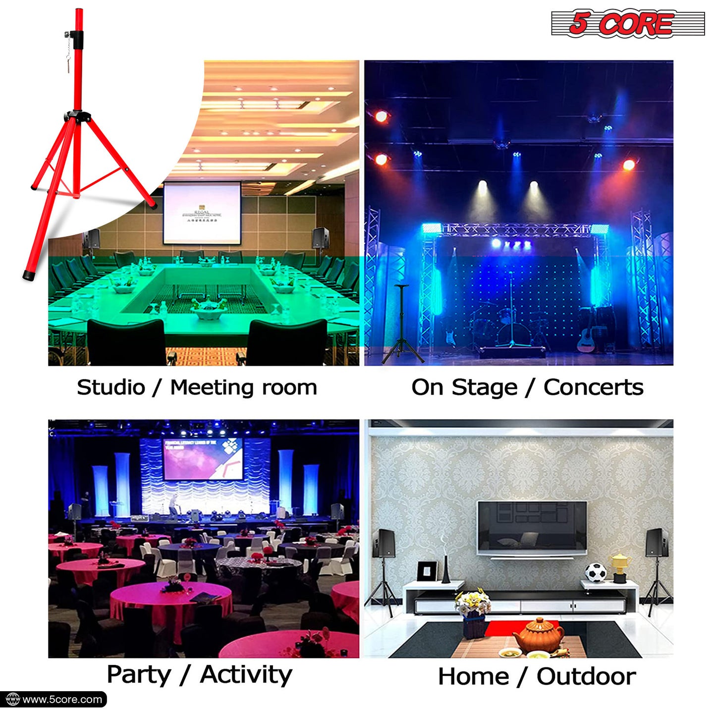 5 Core Speaker Stand Tripod Floor Heavy Duty Adjustable Up to 72 Inch DJ Studio Monitor Stands Pole Mount  - SS HD RED BAG