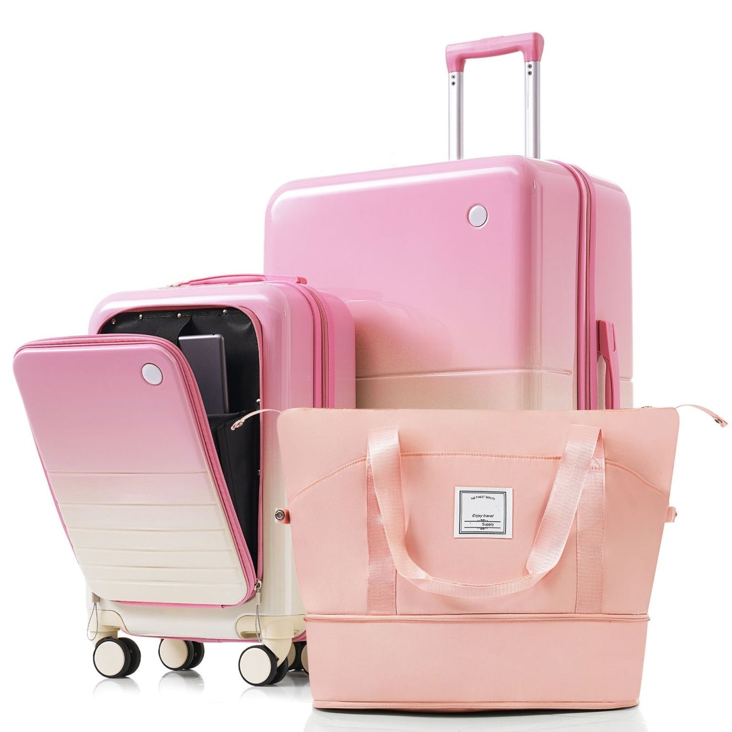 3-Piece Luggage Set with 20" Front-Opening Carry-On, 28" Suitcase, and Expandable Travel Bag, pink