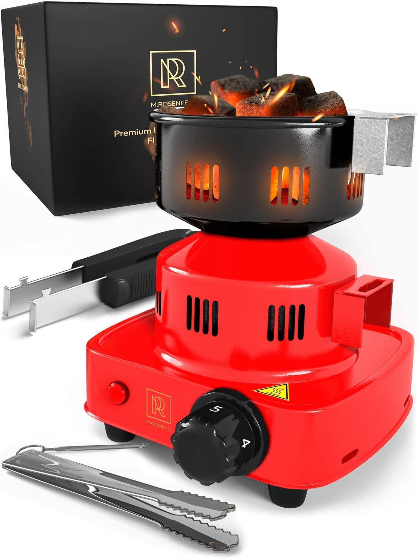 Premium Hookah Coal Burner Red Burner for Hookah 450W FIRE Tower Multipurpose Electric Stove for Hookah coals Burner for Shisha Free Hookah Tongs overheat Protection Hookah Charcoal Burner