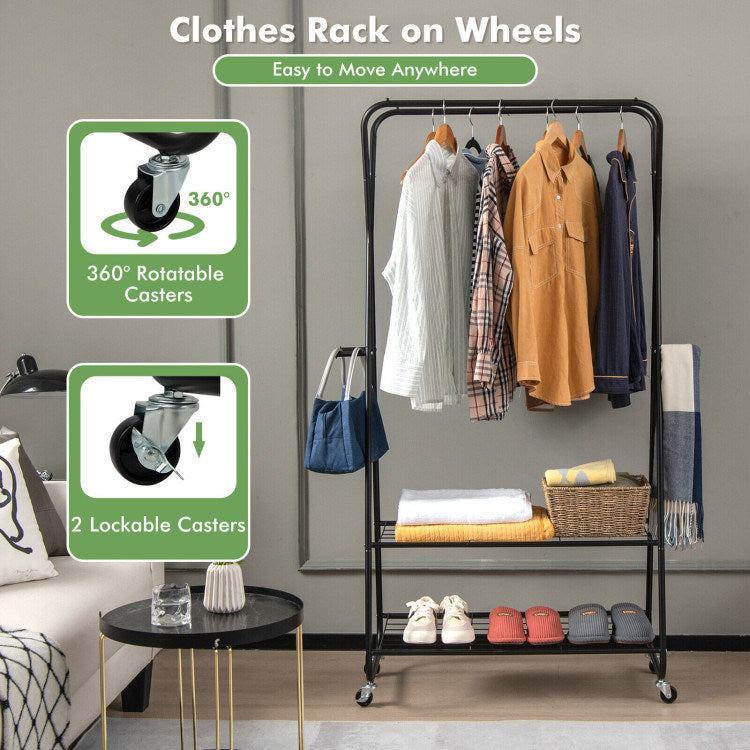 Mobile Heavy Duty Clothes Rack with Shelves-Black