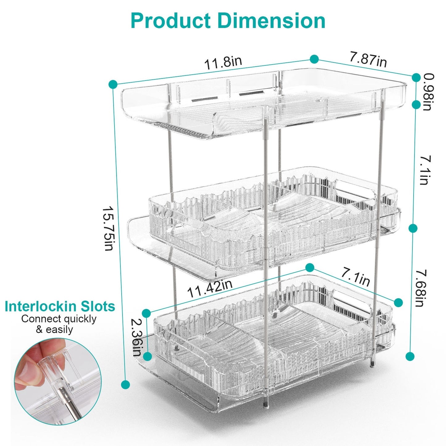 2 Packs 3 Tier Clear Bathroom Organizer with Drawers Dividers Pull-Out Pantry Organization Medicine Bins Slide-Out Storage Container