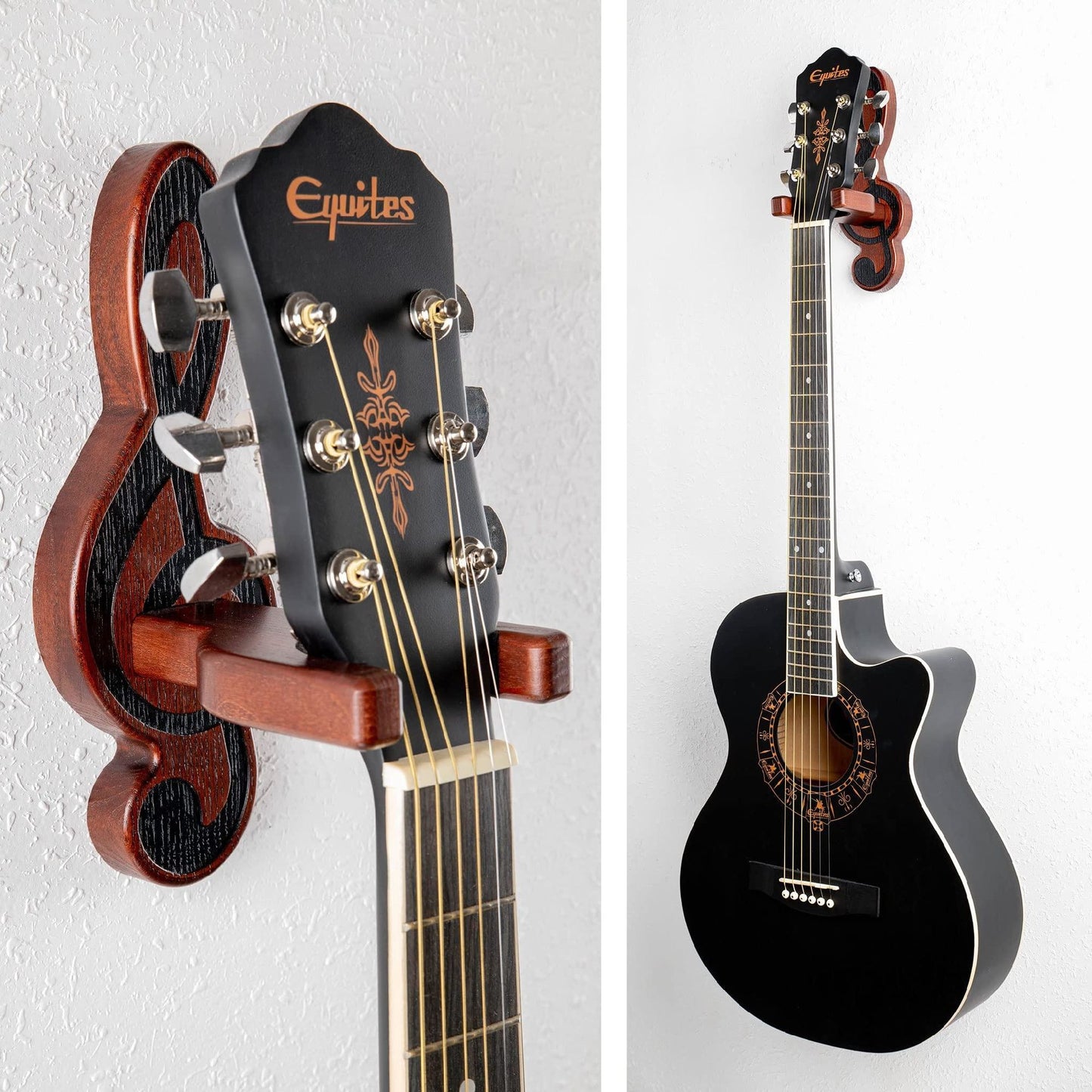 Guitar Holder Wall Mount Ash Wood Wooden Guitar Hanger Hook Stand Rack Guitar Hanger for Electric Classic Acoustic and Bass Guitar Musical Instruments Hardwood (Mahogany Musical key)