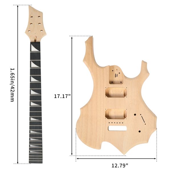 DIY 6 String Flame Shaped Style Electric Guitar Kits with Mahogany Body, Maple Neck and Accessories