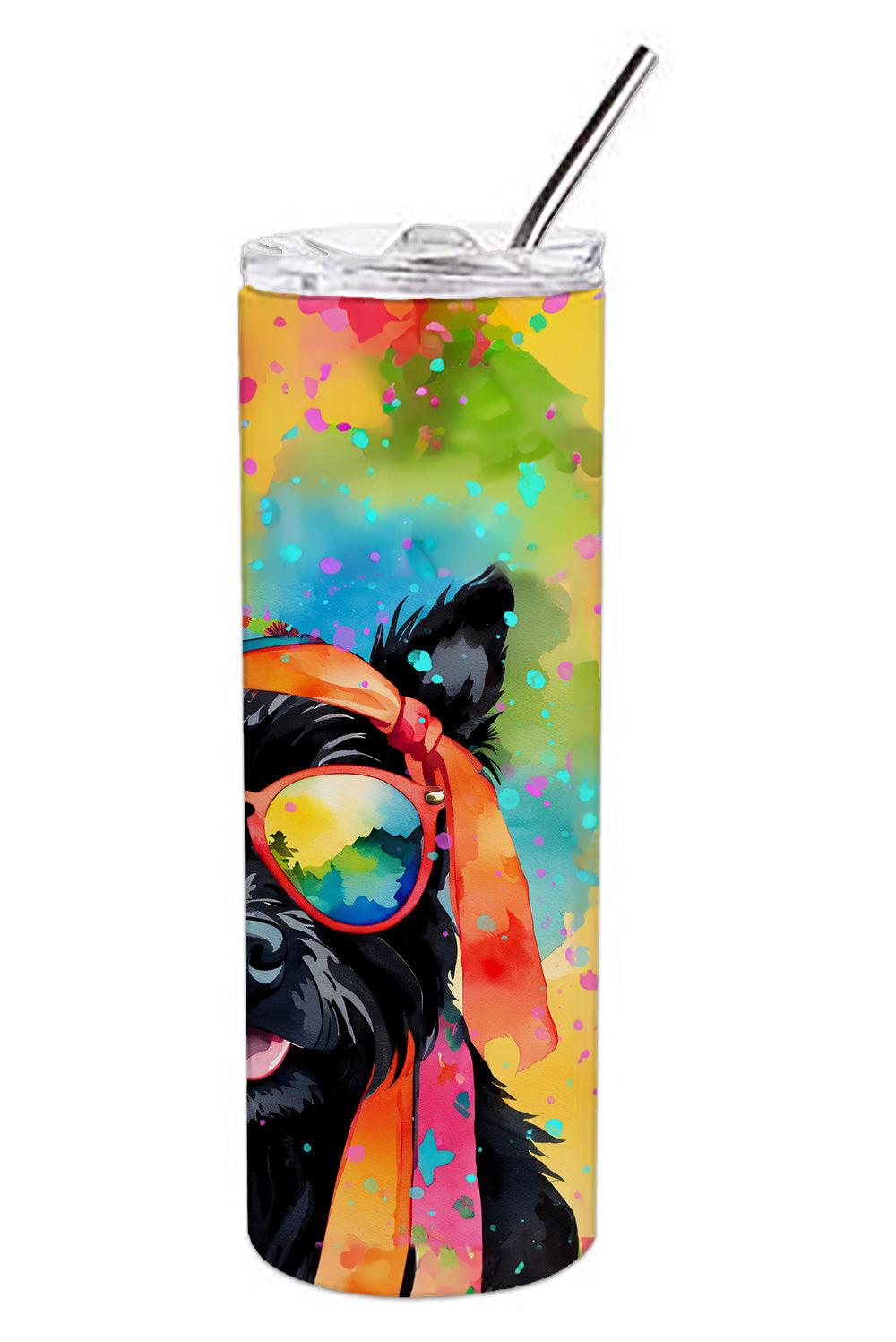 Scottish Terrier Hippie Dawg Stainless Steel Skinny Tumbler Vacuum Double Walled Reusable Insulated Tumbler Travel Cup for Coffee Cocktails Gift with Lid, 20 oz