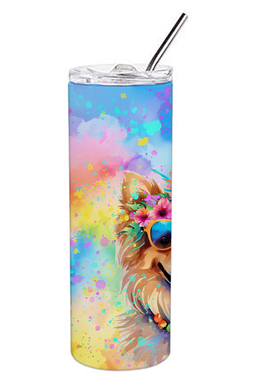 Pomeranian Hippie Dawg Stainless Steel Skinny Tumbler Vacuum Double Walled Reusable Insulated Tumbler Travel Cup for Coffee Cocktails Gift with Lid, 20 oz