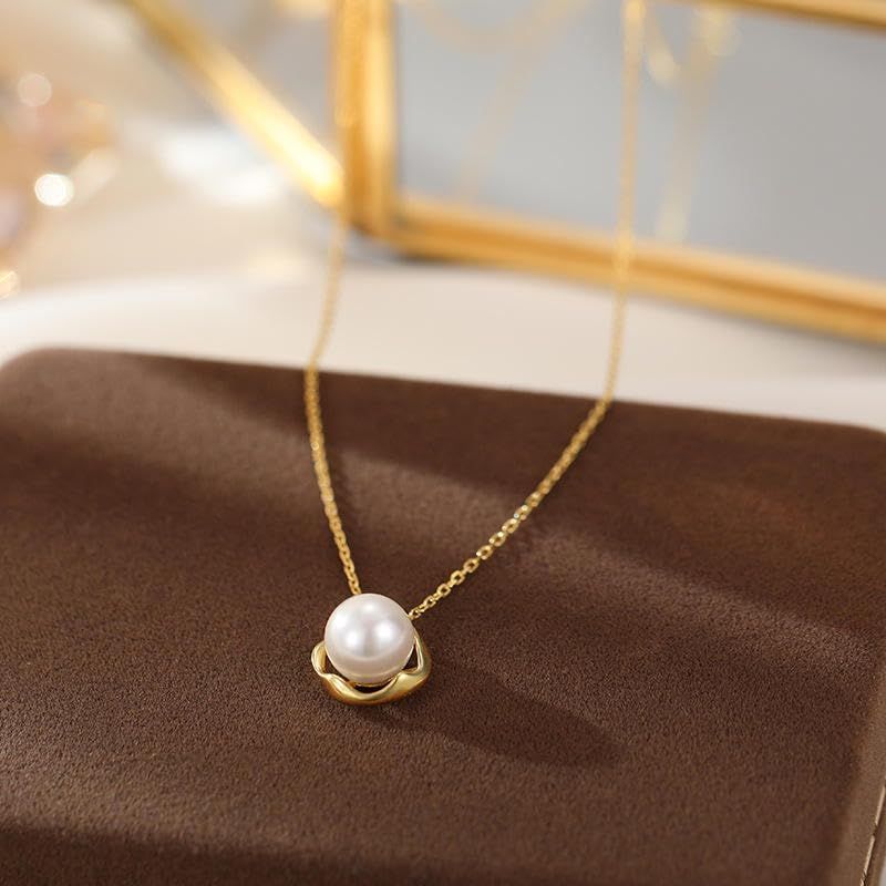 "1 Elegant Solitaire Pearl Necklace Mother's Day  Wedding Anniversary Birthday Party Valentine's Day Party Gift 14K Gold 8-9mm  High Quality Round White Glass Pearl Pendant Necklace for Women"