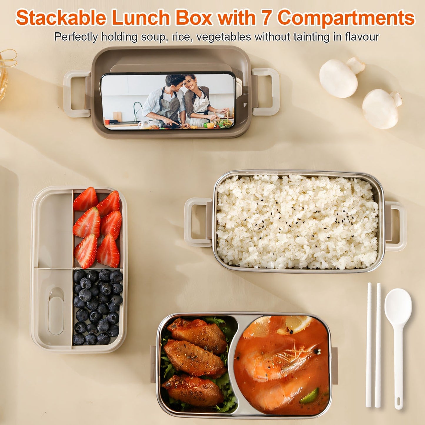 Bento Lunch Box 3 Stackable Food Container Leakproof Dishwasher Microwave Oven Safe Bento Box with Chopsticks Spoon for Adult Kids Work Picnic