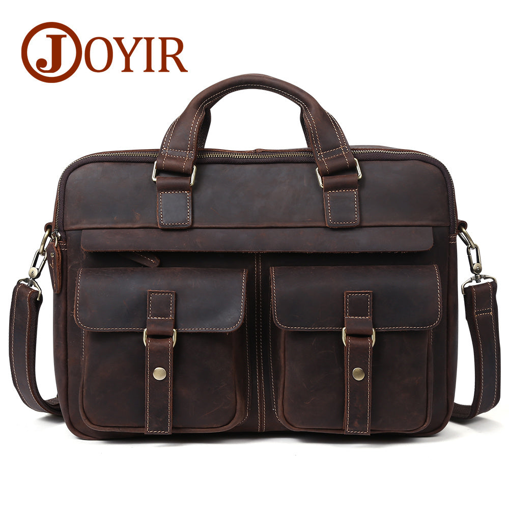 JOYIR Men's Briefcases Crazy Horse Leather Shoulder Messenger Bags Male Portfolio 15.6"17"Laptop Business Office Document Bags