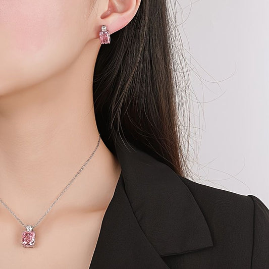 Lab Simulated Diamond Necklace for Women 925  Sterling Silver Radiant Cut 3.5Ct Pendant 18K White Gold Plated Jewelry Gifts