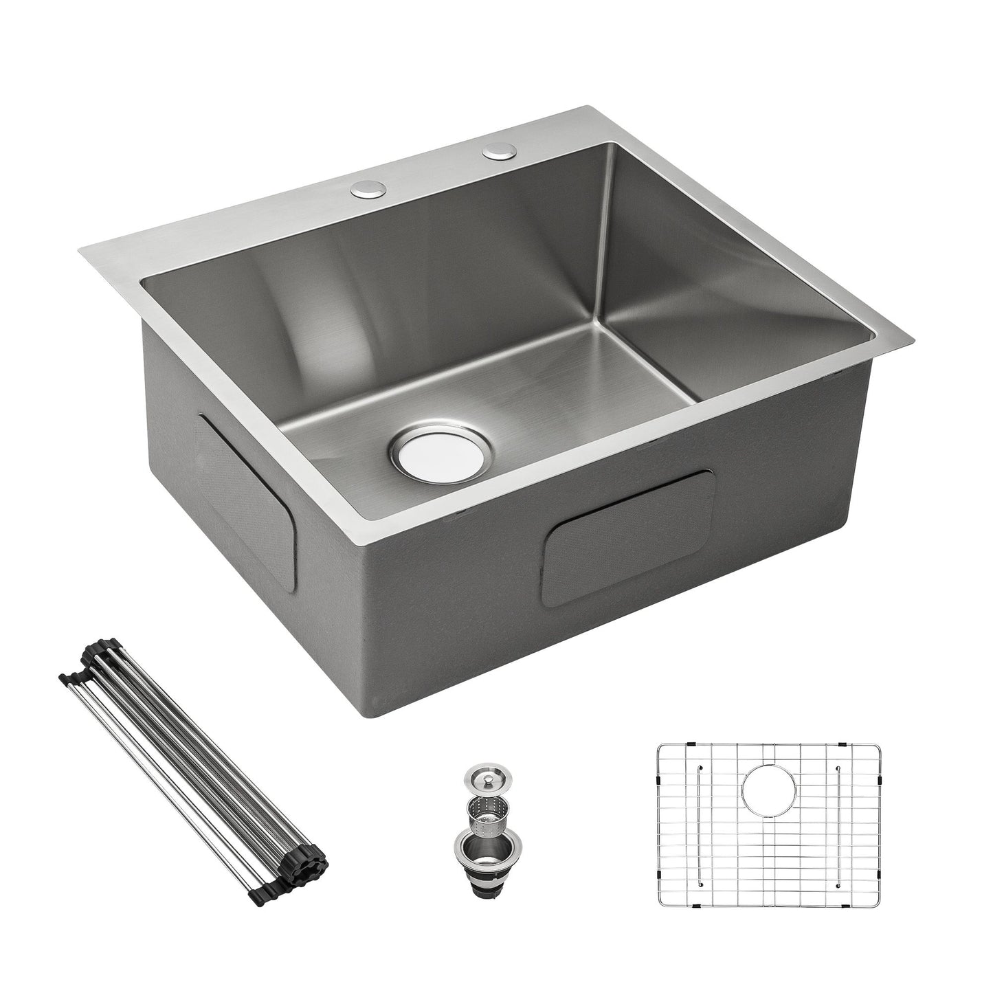 Lordear 16 Gauge Kitchen Sink Drop-in Topmount Single Bowl Gunmetal Black Stainless Steel Sink