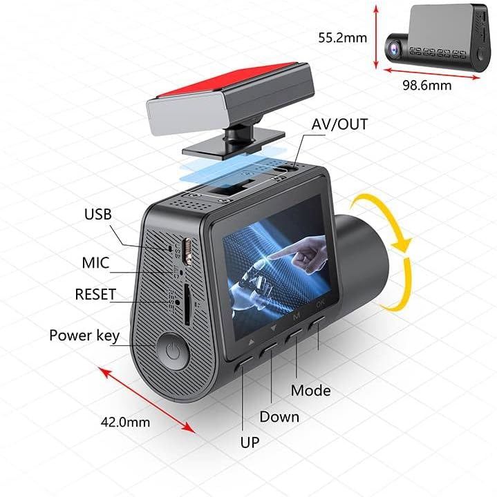 Dual Front Rear Dash Cam 2K QHD +1080p 2" Display 140° Wide Angle Monitoring Range Monitoring Dash Camerca with GPS Super Night Vision G-Sensor