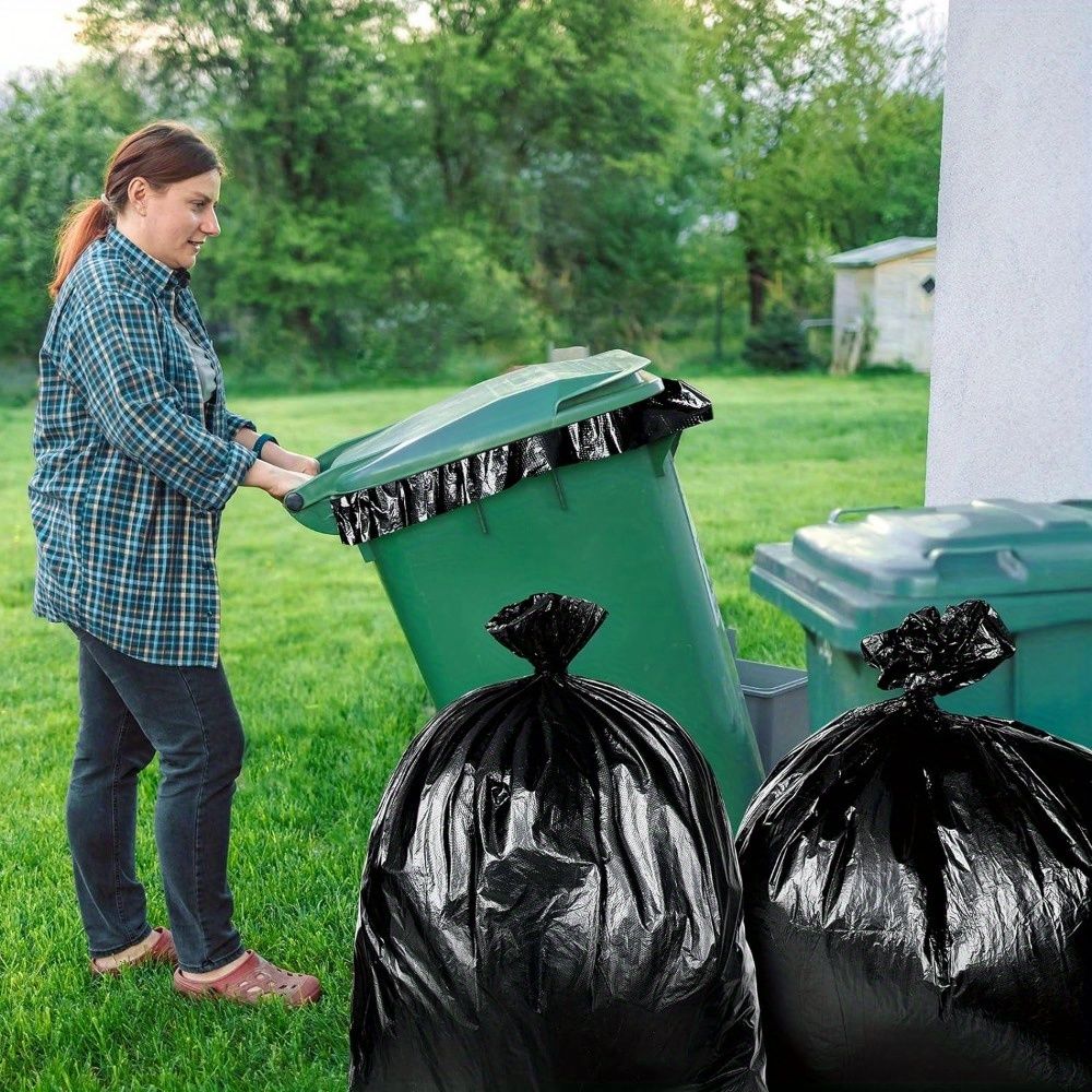 Multiple large heavy-duty tank liners - black plastic garbage bags for lawns, leaves, contractors, yards, and outdoor use