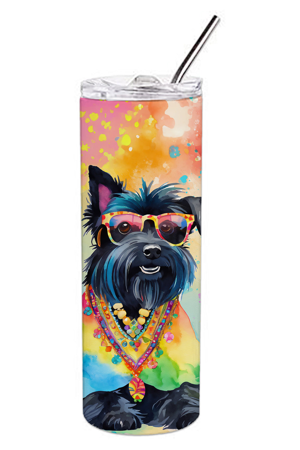 Scottish Terrier Hippie Dawg Stainless Steel Skinny Tumbler Vacuum Double Walled Reusable Insulated Tumbler Travel Cup for Coffee Cocktails Gift with Lid, 20 oz